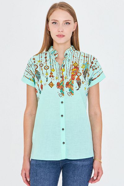 armonika Women's Mint Judge Collar Short Sleeve Shirt Arm-25Y001040