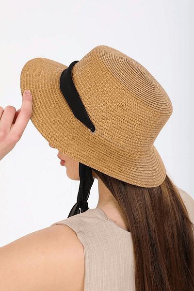 Gubo Connectable Straw Summer Beach Hat with Black Ribbon