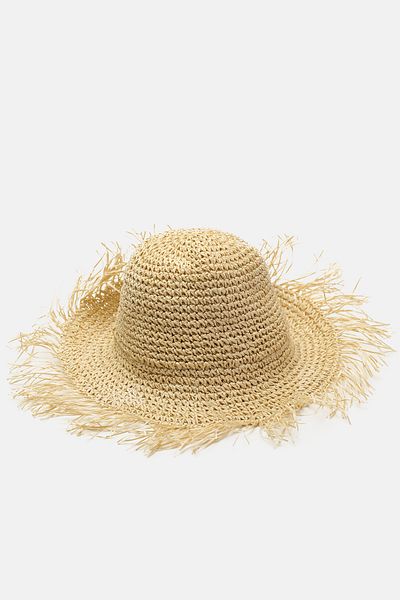 mathilda store Women's Tassel Detailed Straw Bucket Hat