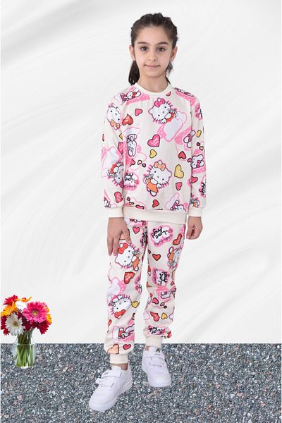 Fox Moda Cute Cat Printed Girls Tracksuit Set Seasonal
