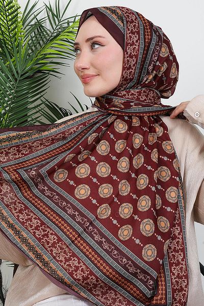 GİYZAMİLA Ethnic Digital Shawl Dark Burgundy