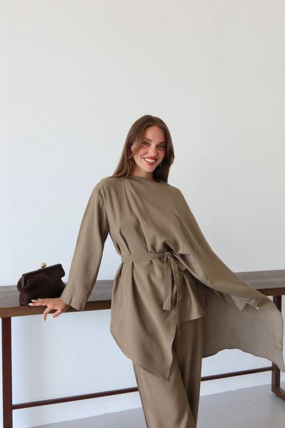 Laluvia Brown Scarf Detailed Suit - 8630