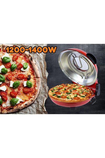 Hausberg Speciální XL pec na pizzu HB-675RS s kamennou pečící plochou, 405 °C, červená
