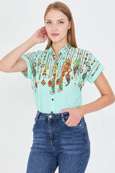 armonika Women's Mint Judge Collar Short Sleeve Shirt Arm-25Y001040