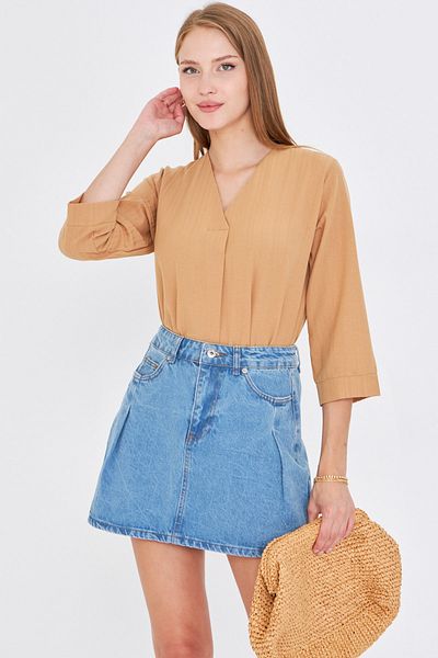 armonika Women's Mink V-Neck Quarter Sleeve Blouse Arm-25Y001024