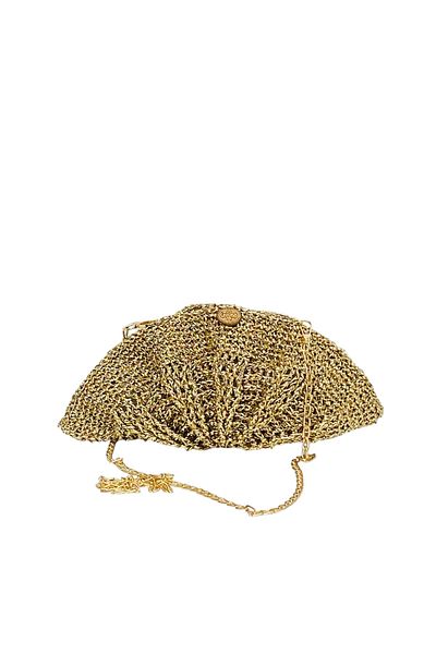 Honorius Women's Handmade Handmade Straw Fan Chain Hand Portfolio Shoulder Bag Gold