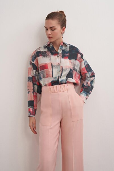 BİRELİN Desenli Keten Gömlek Baskı