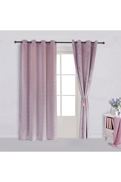 Metropolitan Concept Set Of Two Konan Velvet Curtains, Pink, Worked On Staple Rings, 2x150x260 Cm