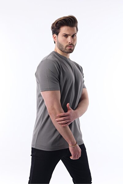 Madmext Smoked Crew Neck Basic Short Sleeve T-Shirt 7042