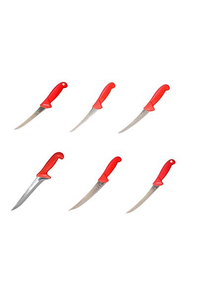 SDX Market Set of 6 butcher knives of different sizes with non-slip handle Red, Sdx Marketï¿½