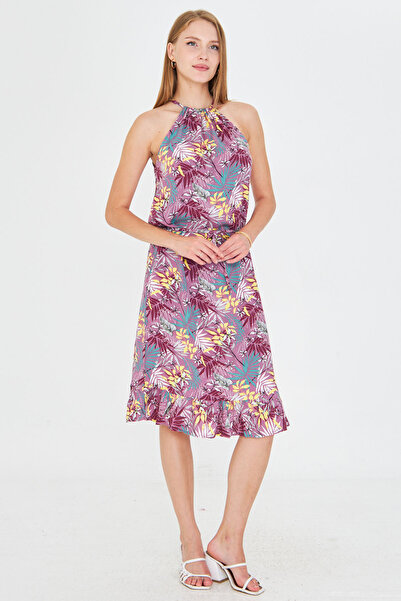 armonika Γυναικείο φόρεμα με βολάν με λαιμόκοψη με λουράκι μέσης ARM-23Y001112