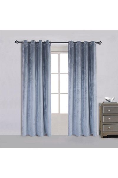Metropolitan Concept Set de două perdele din catifea Konan, albastru pal, lucrate pe inele cu capse, 2x150x250 cm
