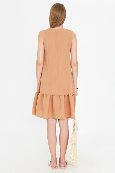 armonika Women's Milk Coffee Sleeveless Skirt Ruffle Dress Arm-18Y001156