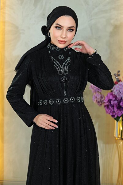 Missvalle Βραδινό φόρεμα με πέτρινη λεπτομέρεια στο στήθος ντραπέ Glitter Μαύρο MSW19188