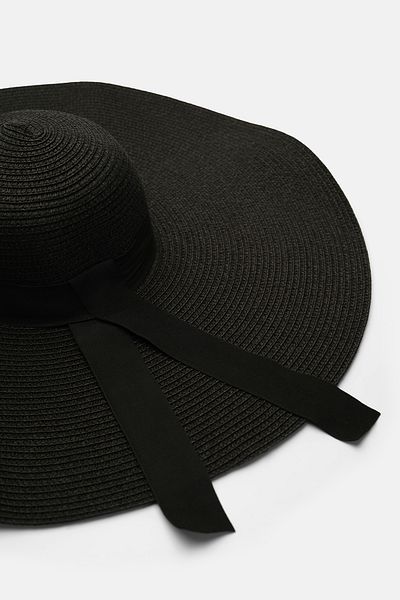 mathilda store Women's Black Ribbon Detailed Straw Hat