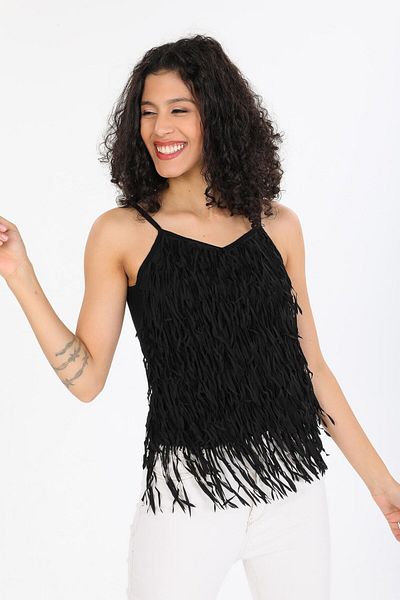 Afri Women's Black Tassel Strap Blouse