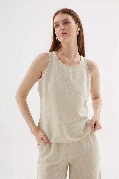 Fashion Friends Sleeveless Linen Blouse Natural