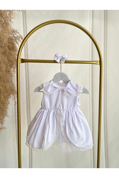 Hobidik Baby Girl Kids Snow White Satin Fabric Bow Collar Dress