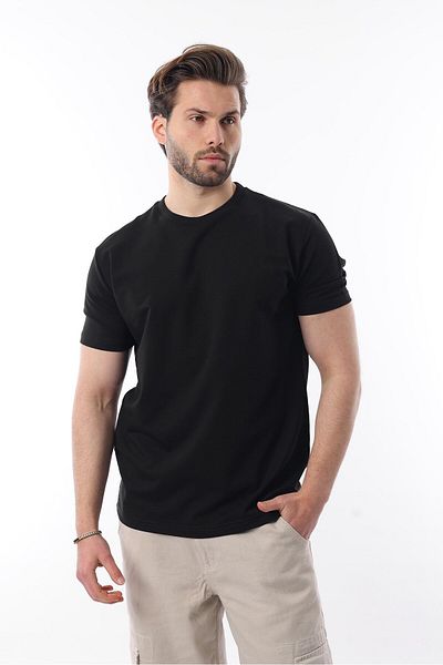 Madmext Μαύρο μπλουζάκι με κοντό μανίκι Crew Neck Basic 7042