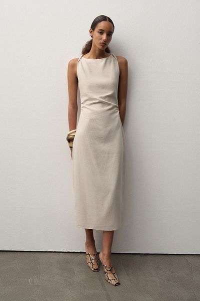 mathilda store Women's Raw Linen Midi Dress