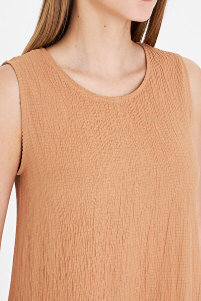 armonika Women's Milk Coffee Sleeveless Skirt Ruffle Dress Arm-18Y001156