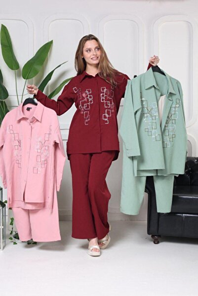 MELOOX oversize καλούπι Τριπλό κοστούμι πουκάμισο παντελόνι εσωτερικό εσώρουχο με κέντημα με πούλιες