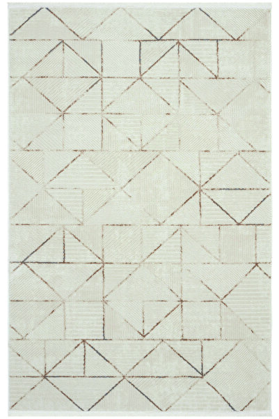 Cool Halı Nevada 2506 Cream Mink Geometric Patterned Carpet Machine Woven Soft Home Room Living Room Rug