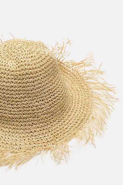 mathilda store Women's Tassel Detailed Straw Bucket Hat