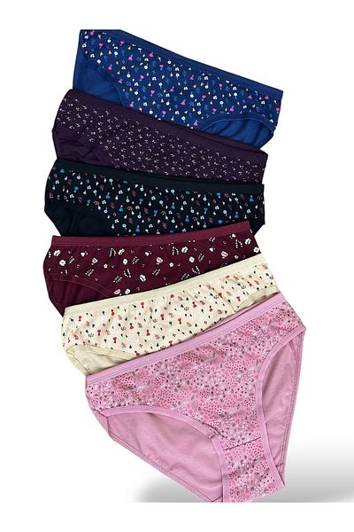 Katmirra Pack of 6 Patterned Cotton Teenage Girls Briefs (Size S/M for Ages 13-18)