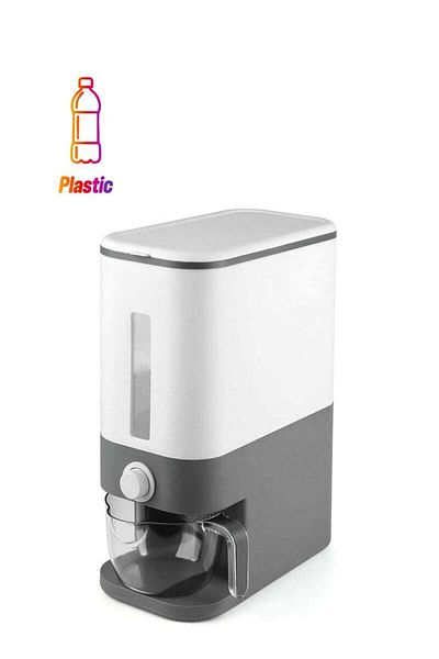 COOYA 25Lbs Airtight Rice&Cereal Dispenser,BPA-Free Kitchen Storage Container Measuring Cup(Grey)
