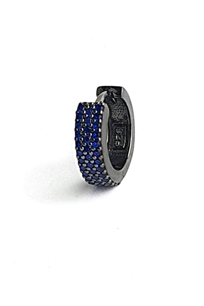 OSESHOP Kök Safir 3Sıra 925ayar Gümüş Halka Tek Küpe Özel Seri