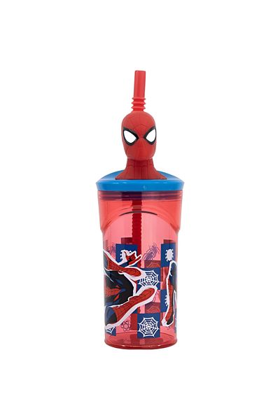 Stor 3D Figurine Spiderman BPA-Free Plastic Tumbler with Straw Red and Blue 360ml