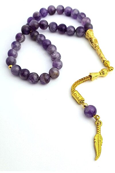 OSESHOP سبحة من حجر الجمشت الطبيعي مع شرابة فولاذية