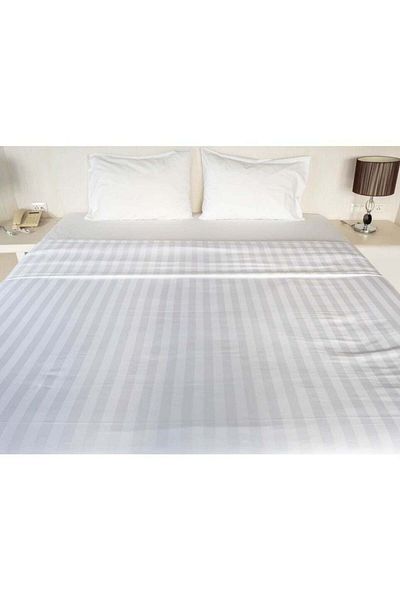 Bed N Home SA طقم ملاءات سرير من الساتان المرن، مخطط، 1 سم، أبيض، 100% قطن مصري، 350 خيط، 2 وسادة