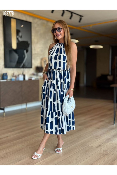 Modayakamoz Rochie midi de vară pentru femei – guler halter, țesătură din vis...