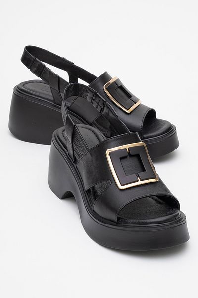 LuviShoes Sandale cu toc pentru femei LUCIA din piele naturală cu cataramă neagră