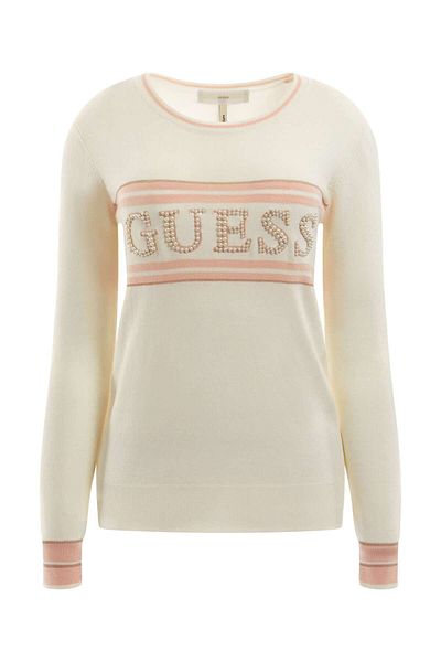 Guess Pulover alb cu decolteu slim pentru femei W3YR20Z2NQ2G012