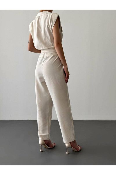 Coral Belted Padded Sleeveless Jumpsuit Natural