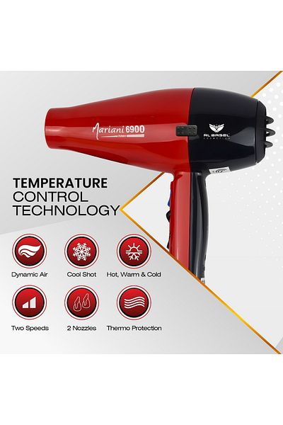 Mariani 6900 Turbo Professional Hair Dryer 2500W – Made in Italy, Red – Powerful Blow Dryer