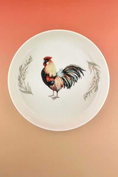Bursa Porselen Dekor Retro Rooster Oversized Porcelain Salad Bowl