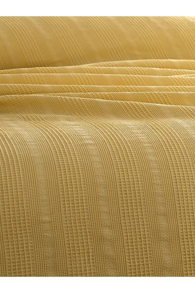 Sevim Double Waffle Pike 210X230Cm, 100% Cotton, Honeycomb Design, Mustard