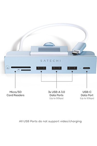 Satechi موزع USB C من Satechi لجهاز iMac مقاس 24 بوصة (أزرق)