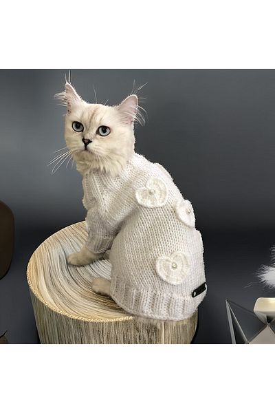 Lady Fify White Pearl Heart Sweater for Cat and Dog