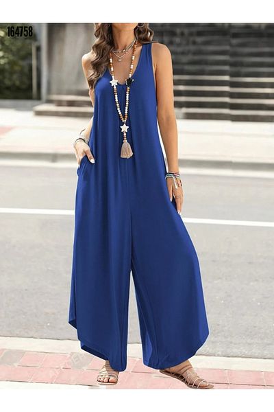 Modayakamoz Relaxed Cut Strap Women's Jumpsuit – Long Pocket Viscose Fabric, Casual Summer Jumpsuit