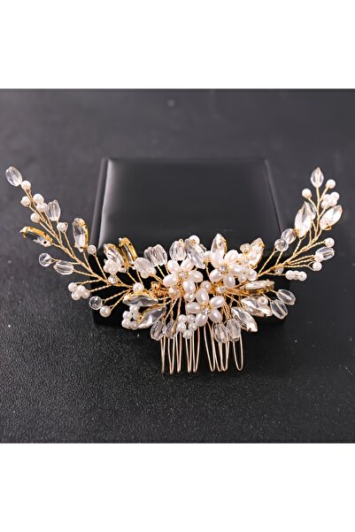 Choice Gold Crystal Rhinestone Flower Pearl Hair Comb Headband Tiara Hairpin ...