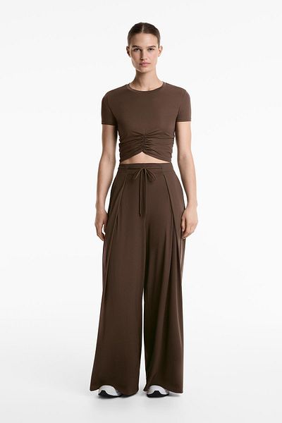 Oysho Short-sleeved crop ruched T-shirt