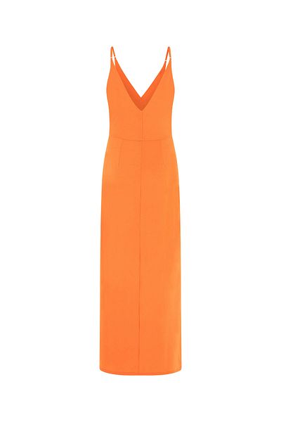 Guess Rochie lungă portocalie cu decolteu în V pentru femei W3gk65kbpz0a30n