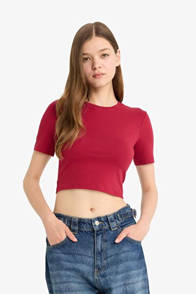 DeFacto Coool Fitted Crop Basic Plain Short Sleeve T-Shirt F8924Ax25Hs