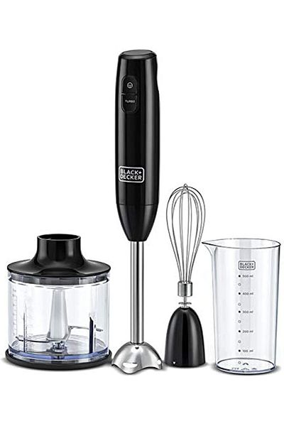 Blackdekor BLACK+DECKER Hand Blender, 600W, 600ml Chopping Bowl, 500ml Beaker, Stainless Steel Blades, Dual Spe