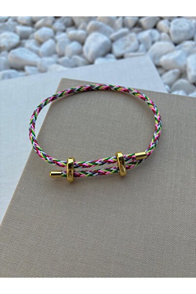 Hedef Bijuteri Renkli Ayarlanabilir Çelik Detaylı Örme İp Bileklik